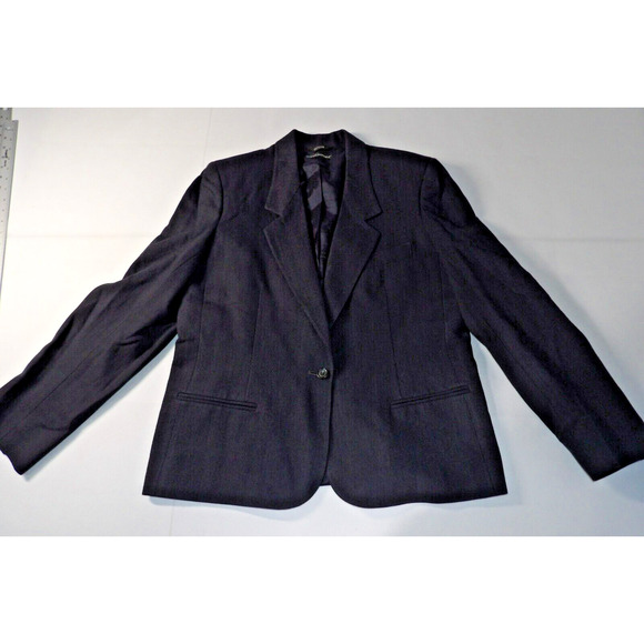 Harve Benard Blazer Womens 12 Wool Vtg Single Button Dark Navy Pinpoint Lined - Picture 2 of 14